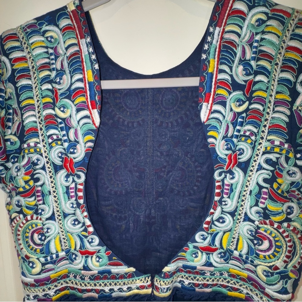 Candela Arabella Dress Navy Embroidered Pleated Open Back - Picture 9 of 16
